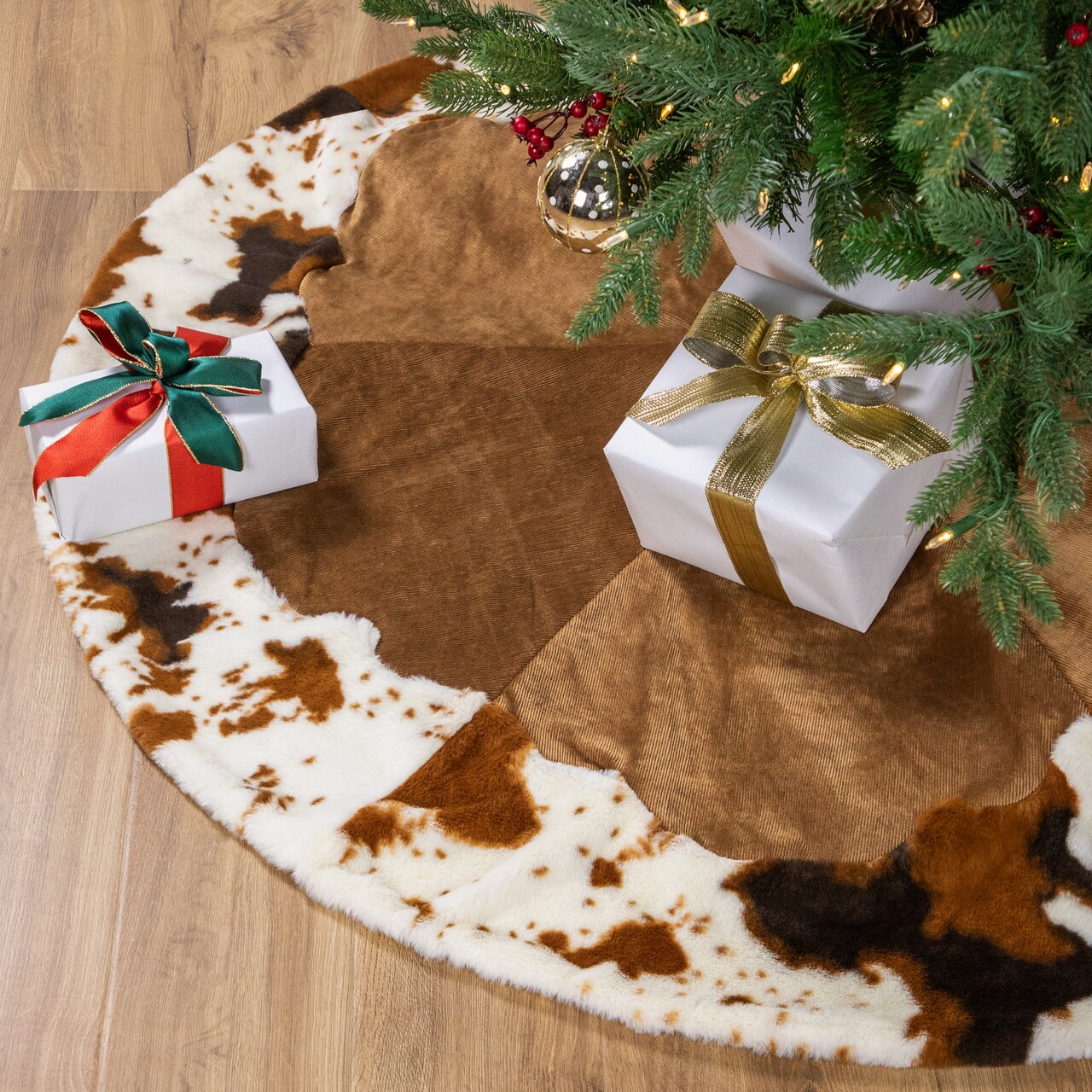 Northlight Corduroy Christmas Tree Skirt with Faux Fur Trim - 48" - Brown
